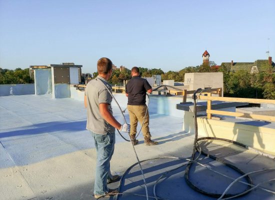 Apply base coat at approximately two gallons per square foot on the entire roof area.